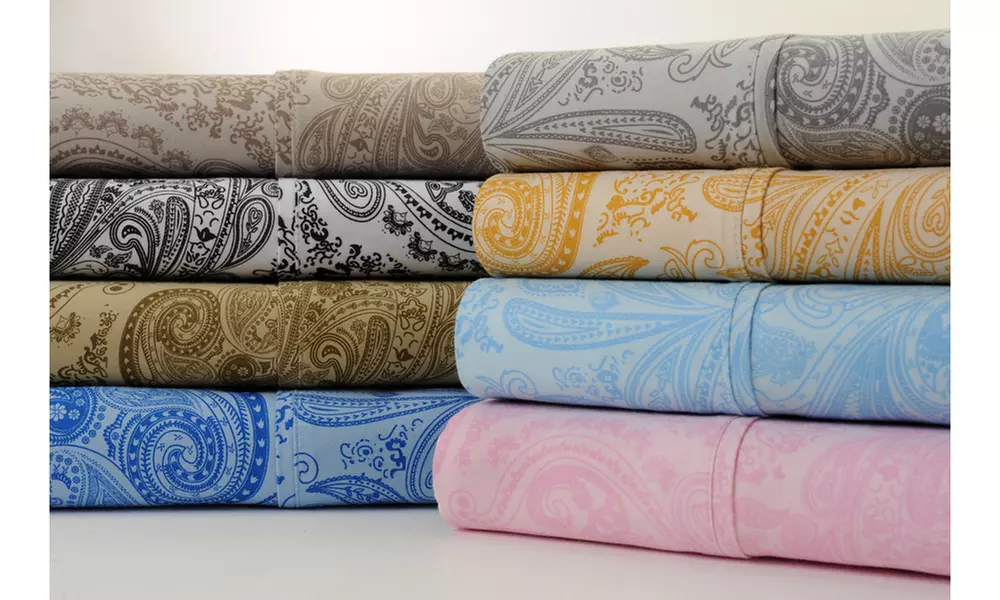 Bibb Home Paisley Print 1200 Thread Count Cotton Rich Sheets Set (6pc)