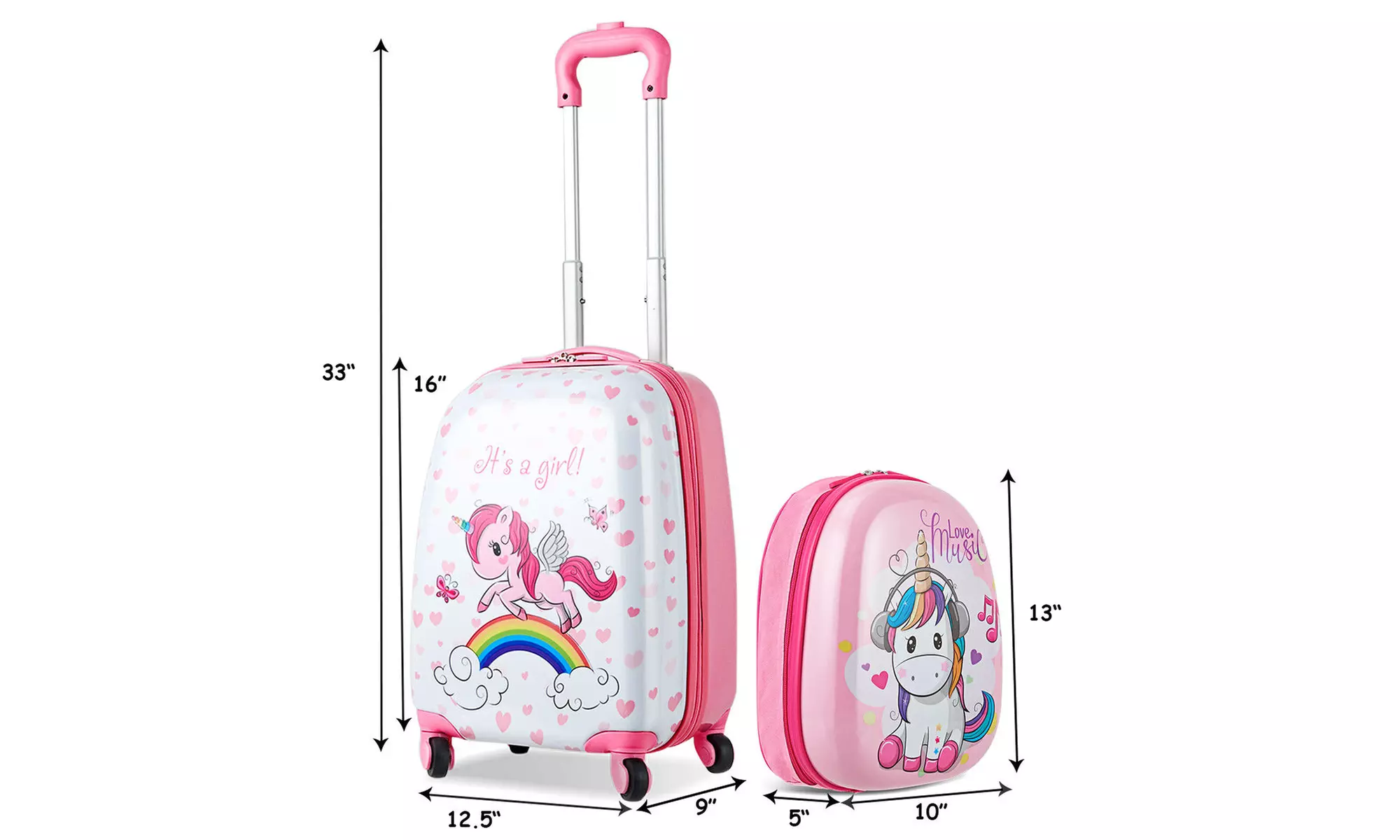 Costway 2PC Kids Luggage Set 12'' Backpack & 16'' Rolling Suitcase Horse