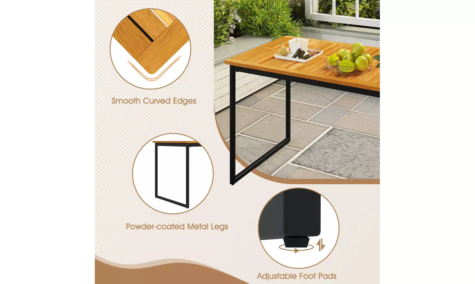 Costway 55" Acacia Wood Rectangular Dining Table