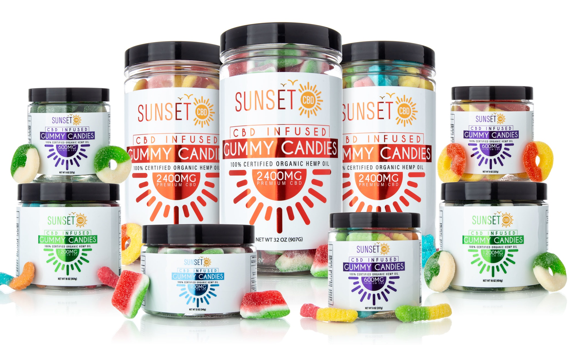 Sweet & Chewy Gummies Infused with Organic CBD (300MG - 2400MG) from Sunset CBD