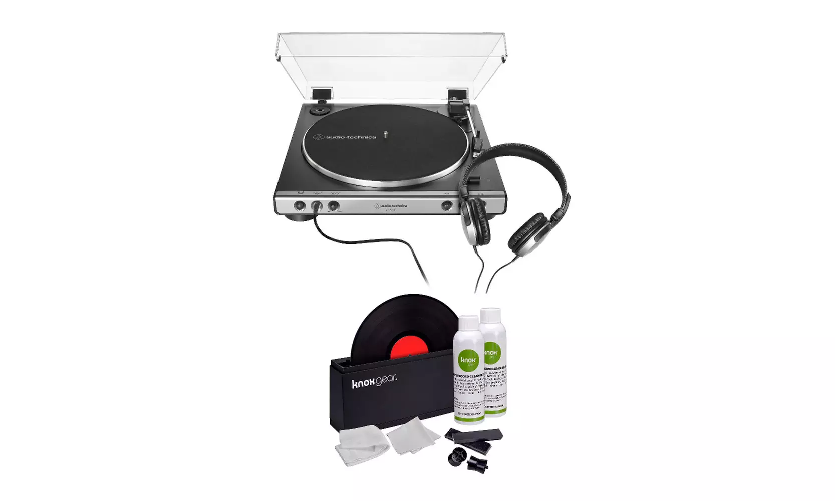 Audio-Technica AT-LP60X Turntable w Headphones, Knox Vinyl Record Cleaning Kit - Primary Image