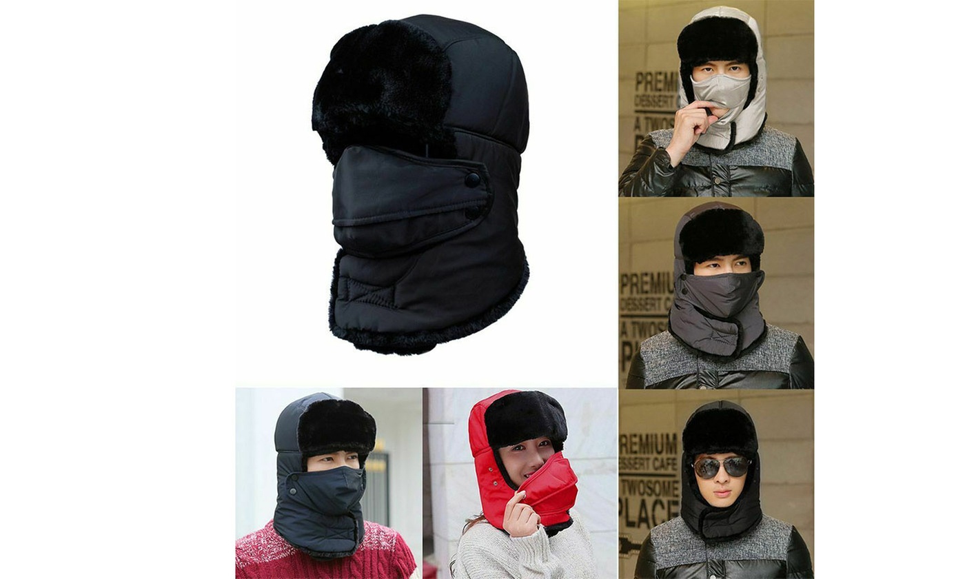 Mens Winter Hat Trapper Aviator Russian Trooper Earflap Warm Snow Ski Mask Cap
