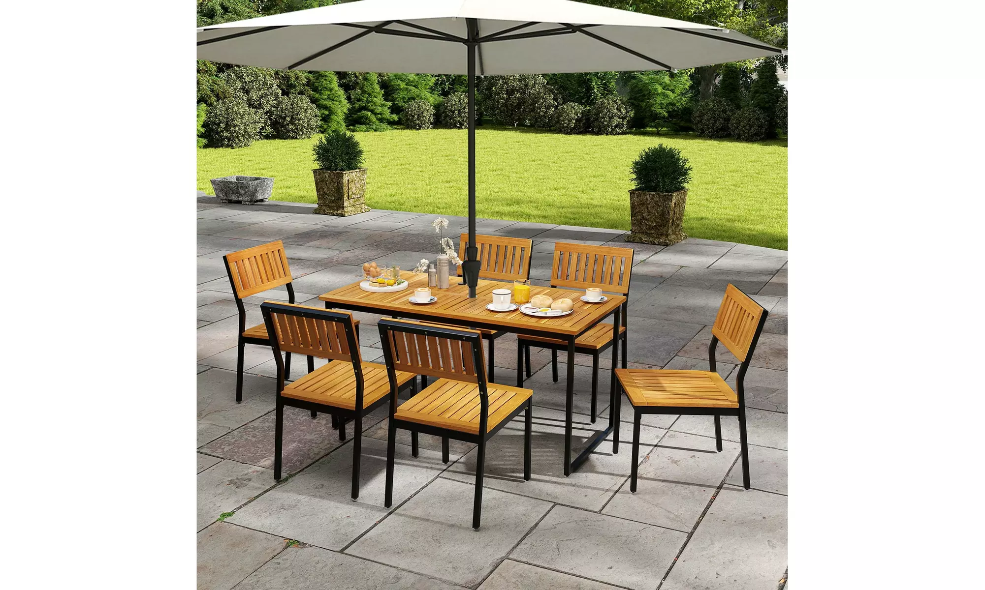 Costway Dining Chair Set of Two Modern Patio Chairs or Acacia Wood Backrest