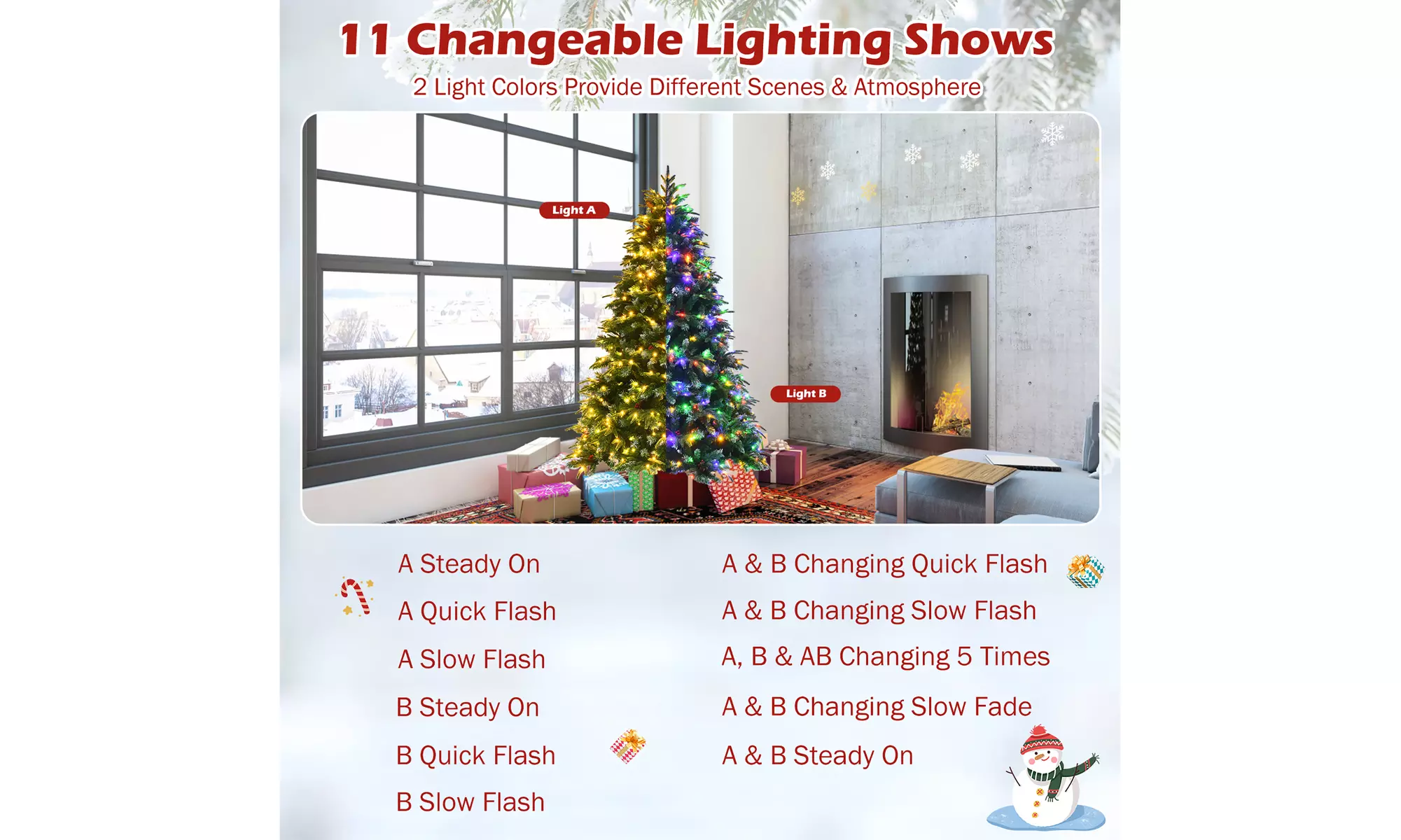 Costway 6ft Pre-Lit Snowy Christmas Tree 11 Flash Modes 350 Multi-Color Lights