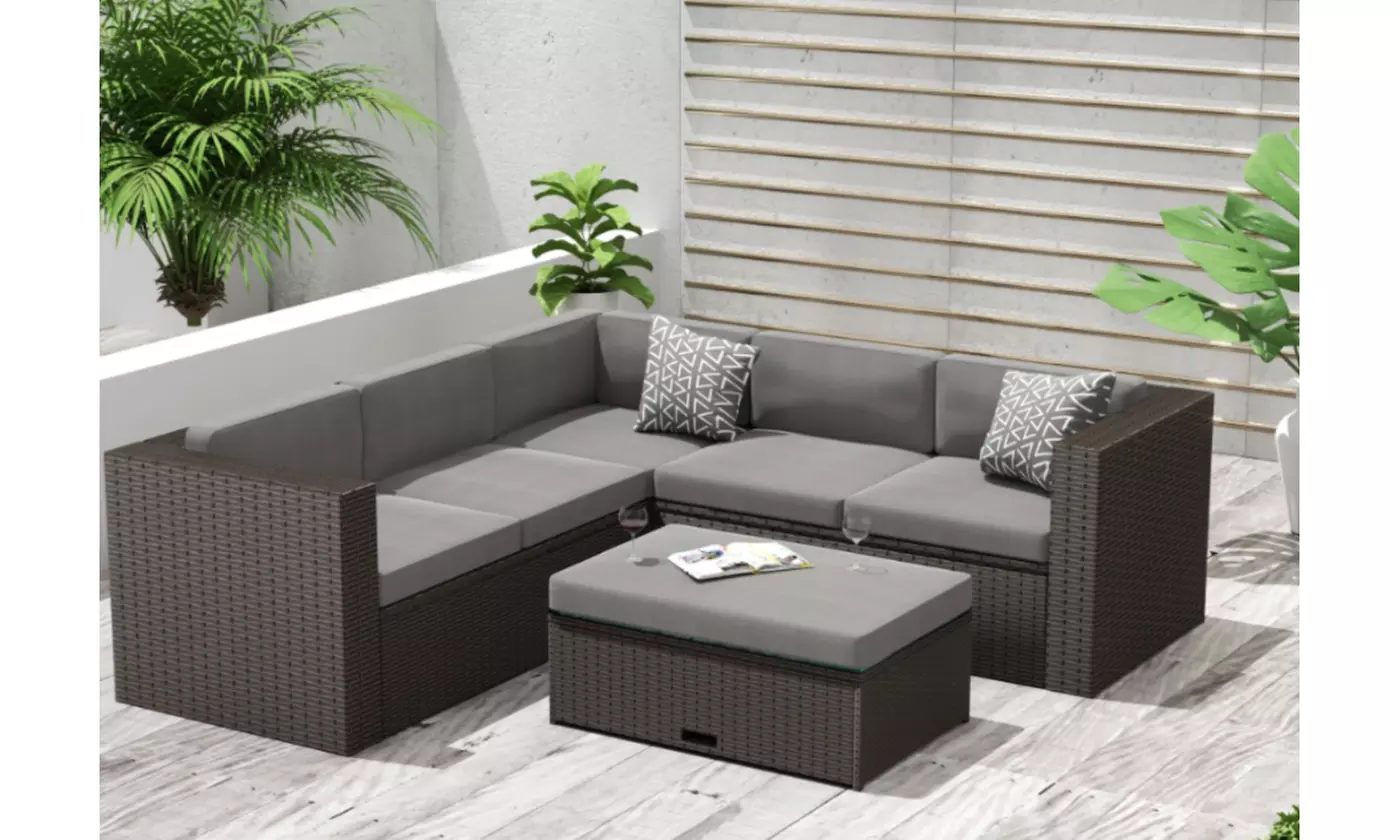 Westin Trends St. Maarten 6 Seater Outdoor Patio with Storage Ottoman - Primary Image