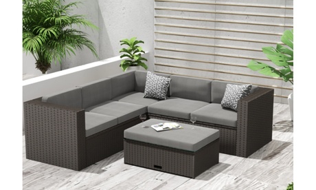 Westin Trends St. Maarten 6 Seater Outdoor Patio With Storage Ottoman Rattan Coffee 6 Seater