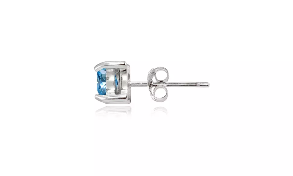 Sterling Silver Simulated Blue Topaz 5mm Princess-cut Stud Earrings