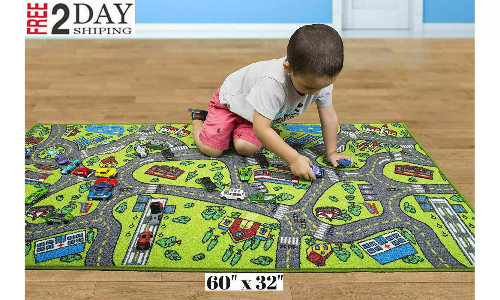Race Car Track Rug Play Mat For Kids Toddlers Carpet Road Toy Track Floor Medium - Primary Image