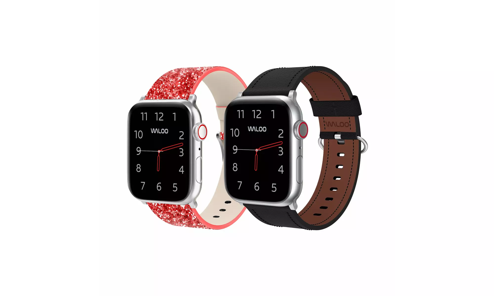 Waloo 2-Pack Leather Bling and Classic Leather Apple Watch Bands