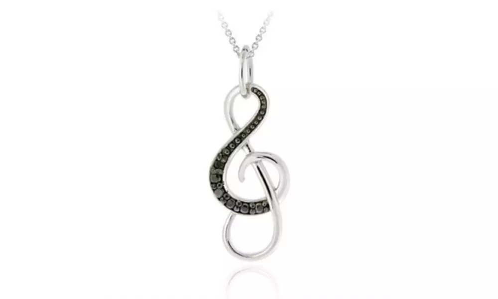 Sterling Silver Black Diamond Accent Musical Note Pendant