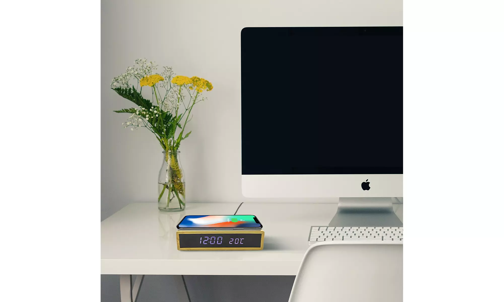 Zummy Wireless Charger Wood Clock with LED Clock