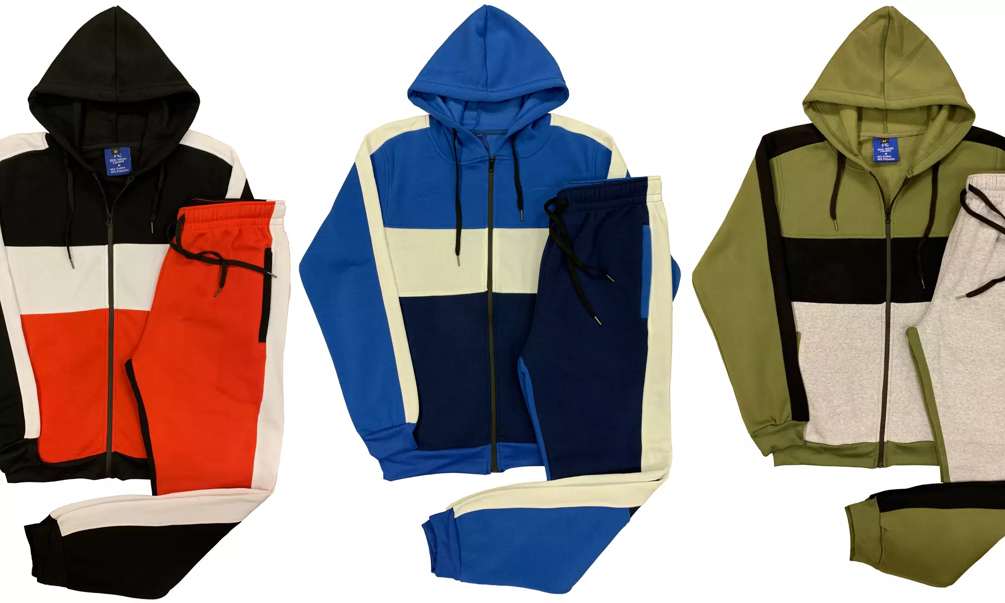 Men Color Tone Active Jogger Sweat Jacket & Sweatpants Fleece Sweat suit (M-4XL) - Primary Image