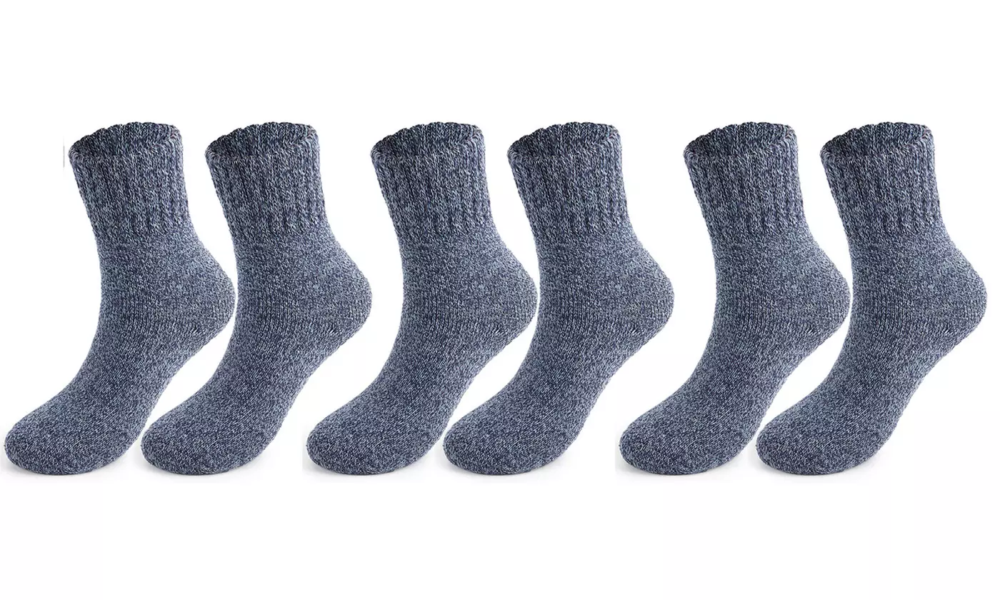 3 Pairs Men's Ultra-Thick Winter Warm Breathable Wool Hiking Crew Socks