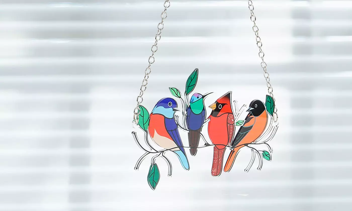 Multicolor Birds On A Wire High Stained Suncatcher Window Panel Home Decor