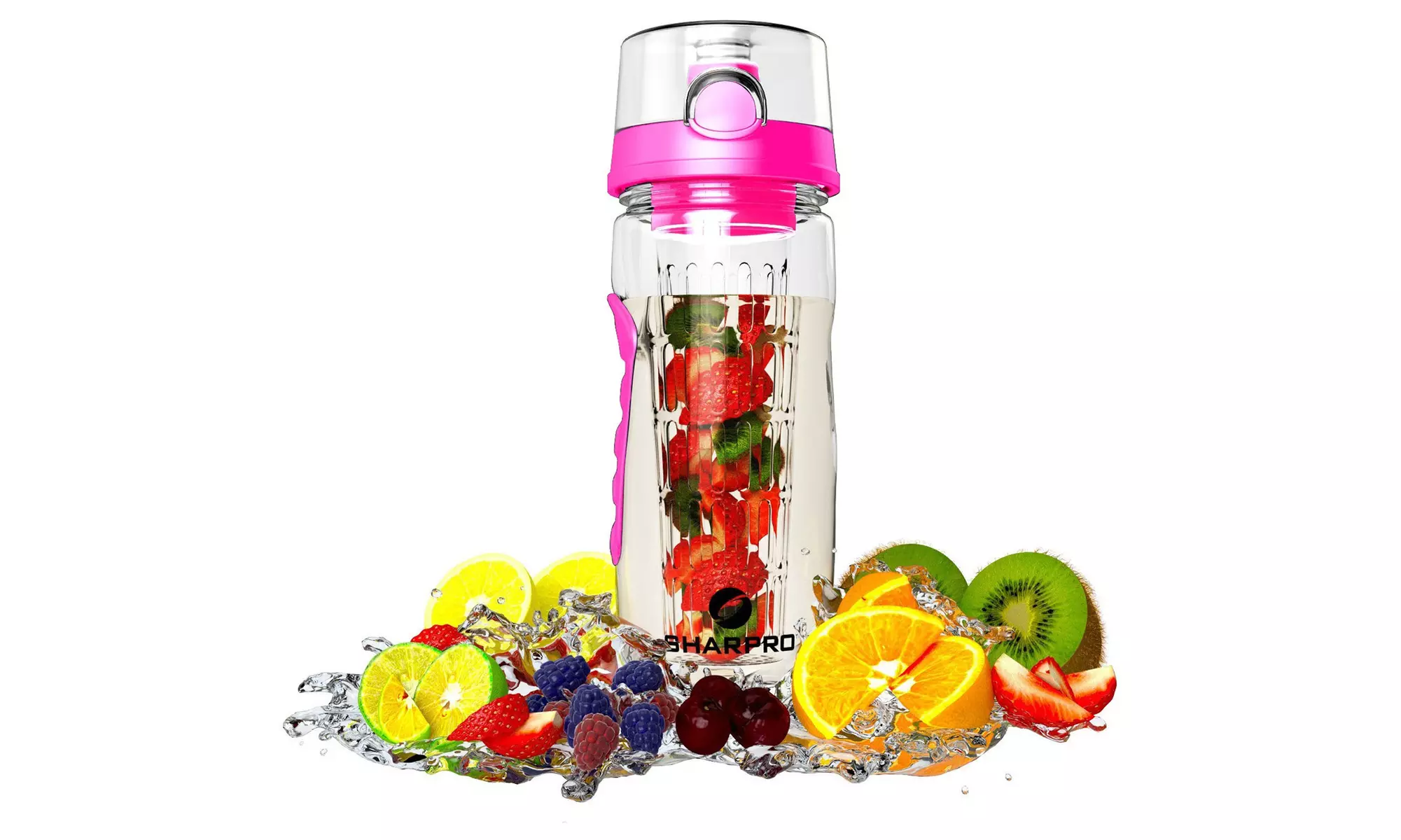 Sharpro 32 Ounce Fruit Infuser Non-Slip Flip Top Lid Water Bottle BPA Free Pink - Second Medium