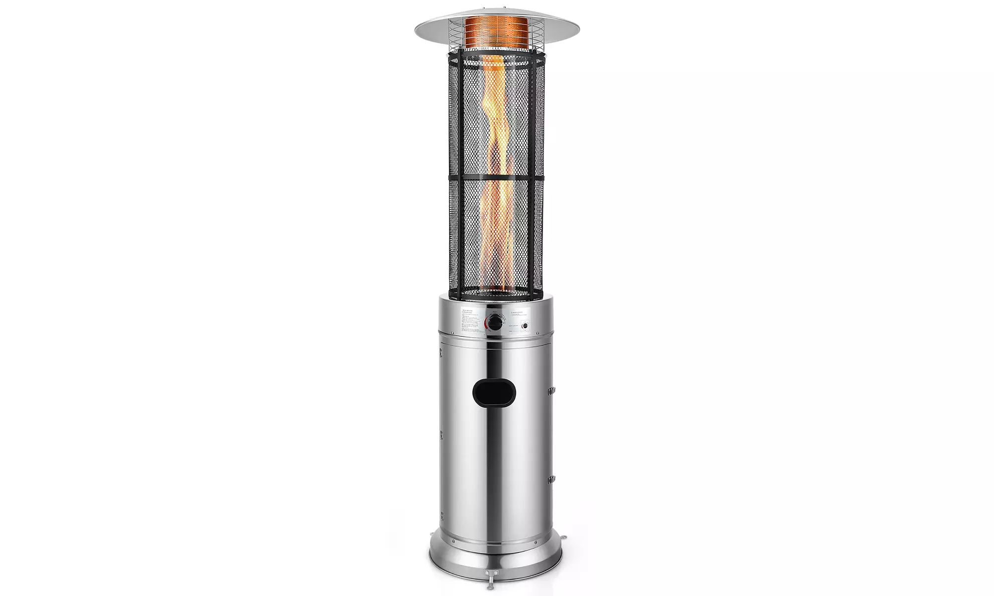 34000 BTU Stainless Steel Round Propane Glass Tube Flame Patio Heaters  W/Wheels - Primary Image