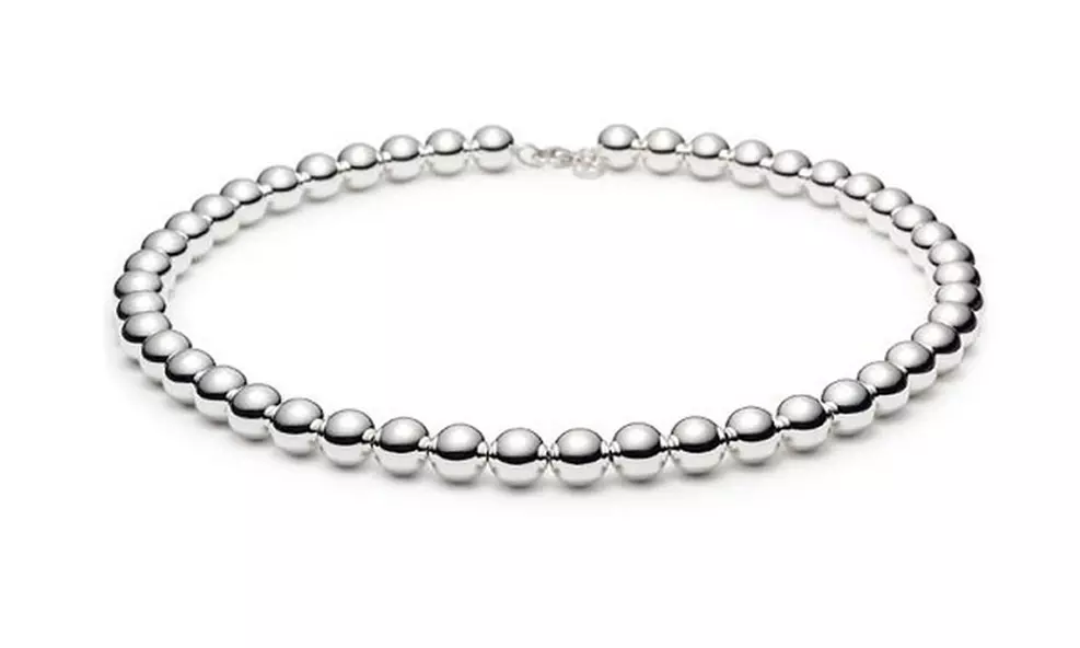 Italian Made Sterling Silver 4mm Handmade Loose Bead Necklace By Verona - Primary Image
