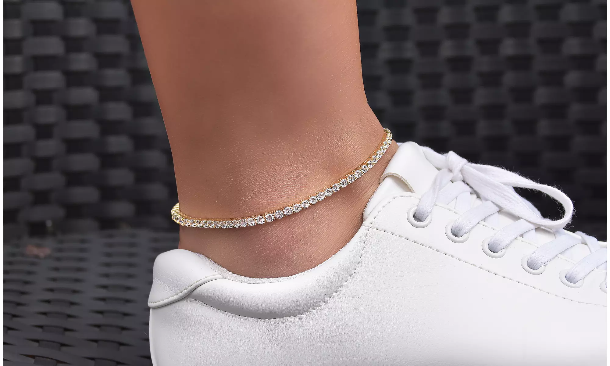 Cubic Zirconia Prong Ankle Bracelet  - Second Medium