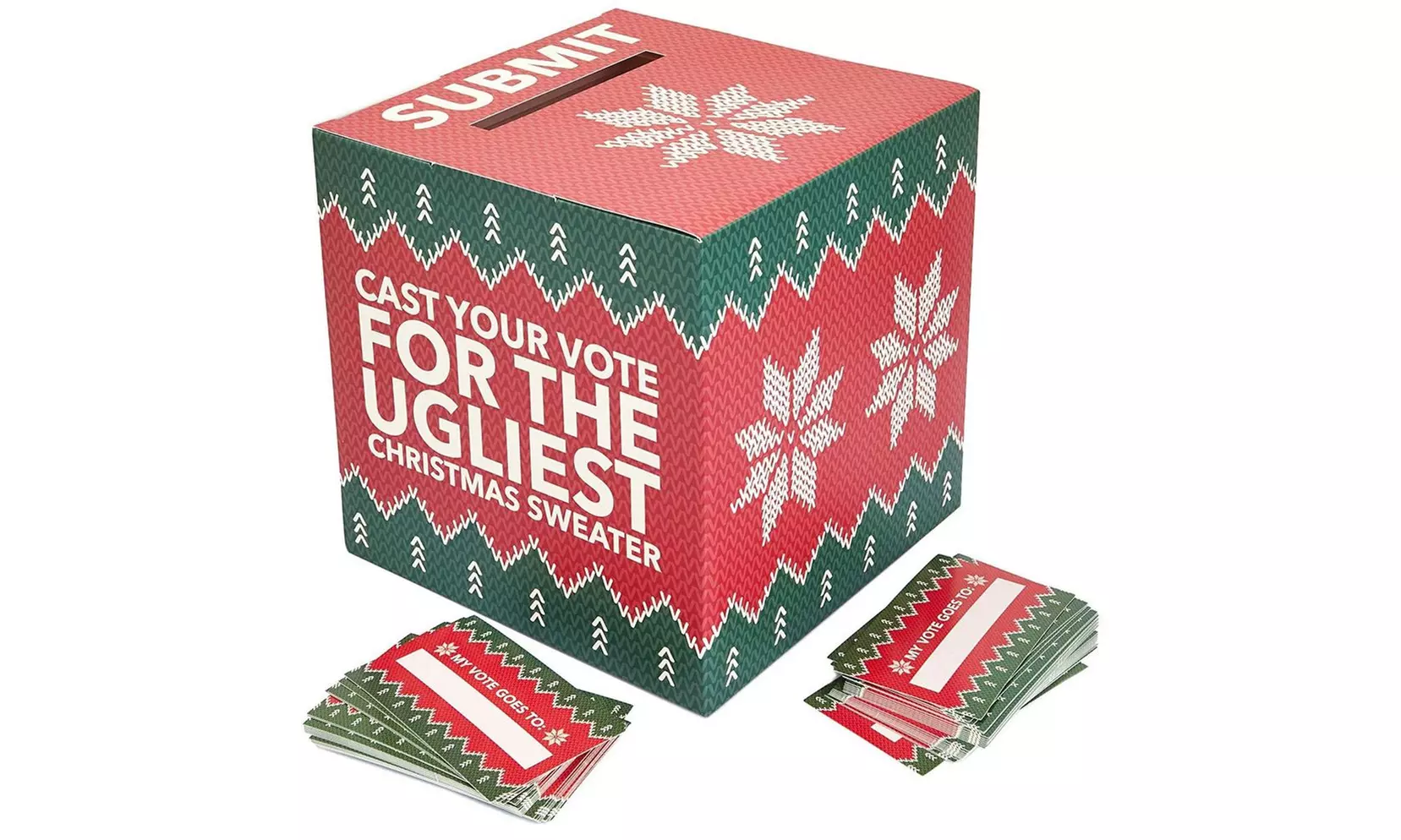 Juvale Ugly Christmas Sweater Contest Ballot Box and Voting Cards Set, 10 Inches - Primary Image