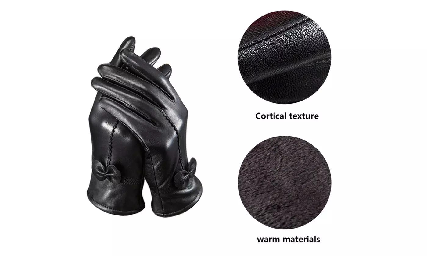 Womens Gloves Genuine Leather Solid Winter Warm Driving Thermal Gloves