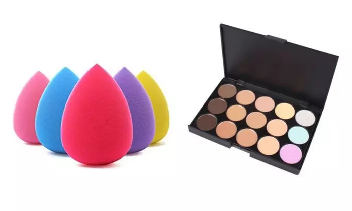 15 Colors Contour Concealer Palette Face Cream And Makeup Soft Sponge - Primary Image
