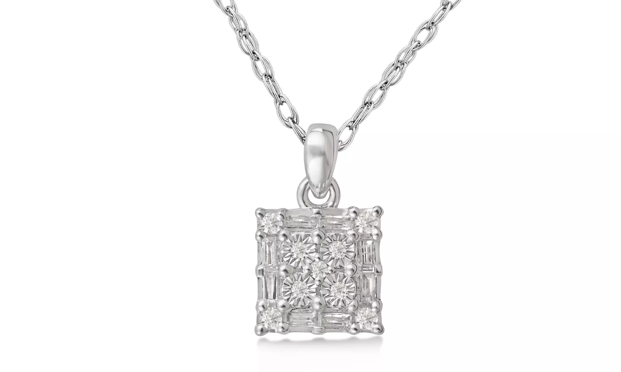 Sterling Silver Diamond Cluster Square Frame Pendant and Earring Set or Separate - Primary Image