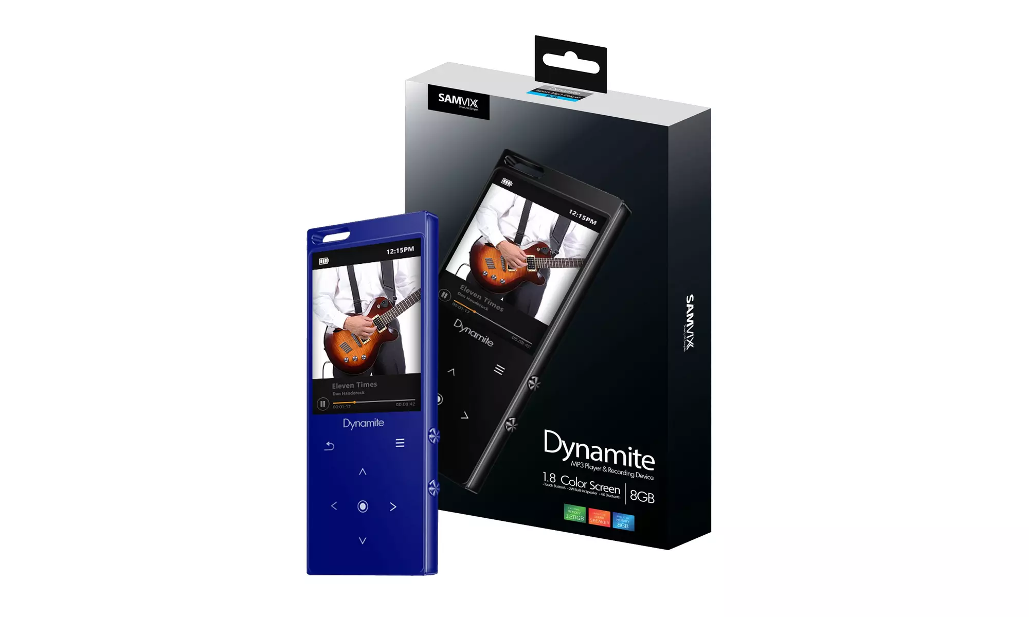 SAMVIX Dynamite Kosher MP3 Player 8GB w/ Bluetooth, Touch, Voice Recorder - Blue - Primary Image