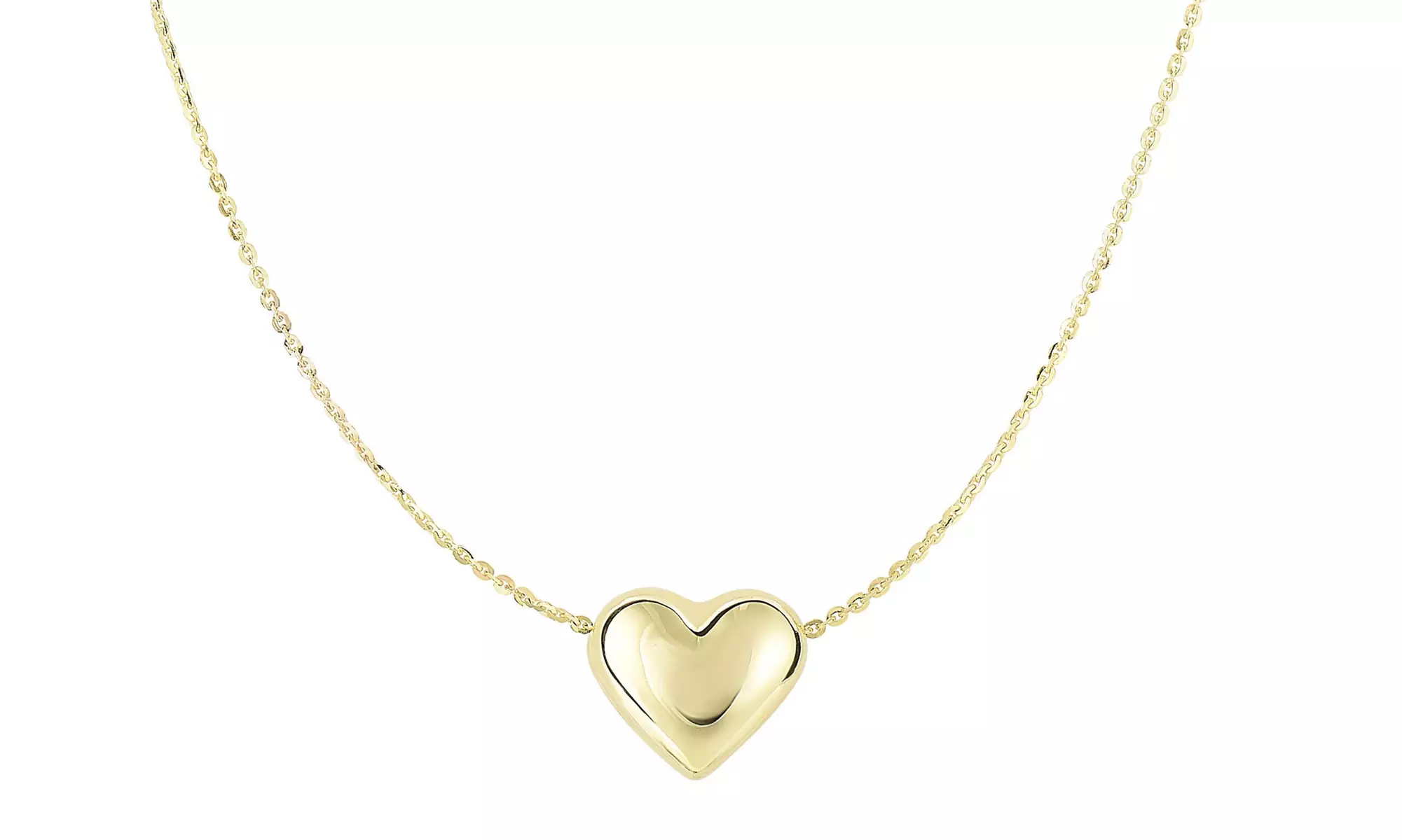 14kt 18" Yellow Gold Puffed Heart Diamond Cut Cable Chain Necklace  - Second Medium