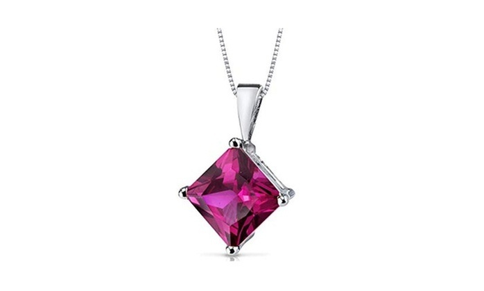 14k white Gold Plated 3 Cttw Princess Ruby 18 Inch Necklace.