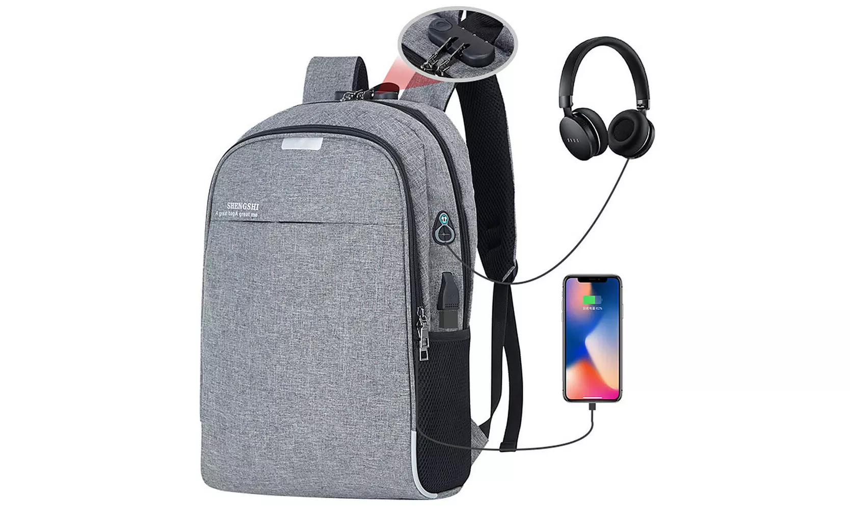 US Waterproof Anti Theft College Backpack Laptop Backpack With USB Charging Port