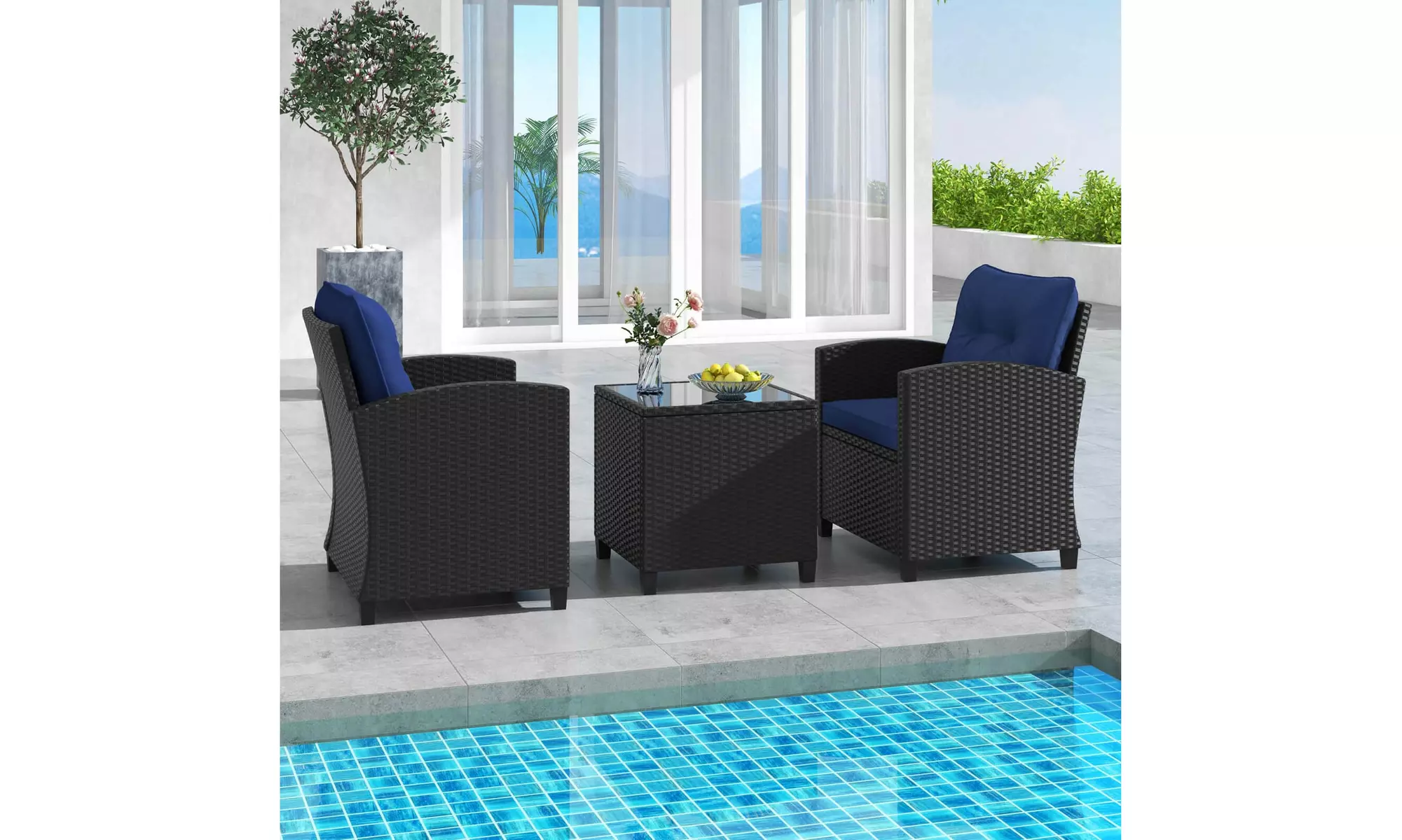  Three-Piece Costway Patio Furniture Set with Tempered Glass Coffee Table