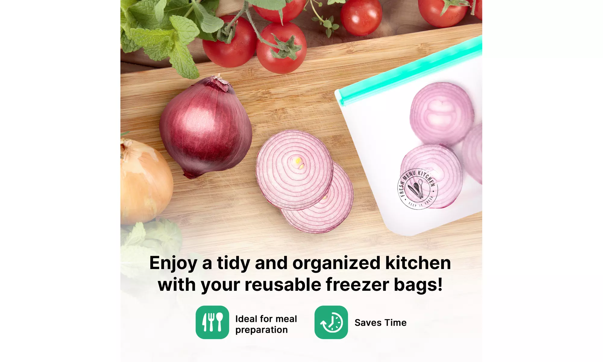 Fresh Menu Kitchen Leakproof Reusable Freezer Bags Gallon and Half Gallon Sizes - Second Medium