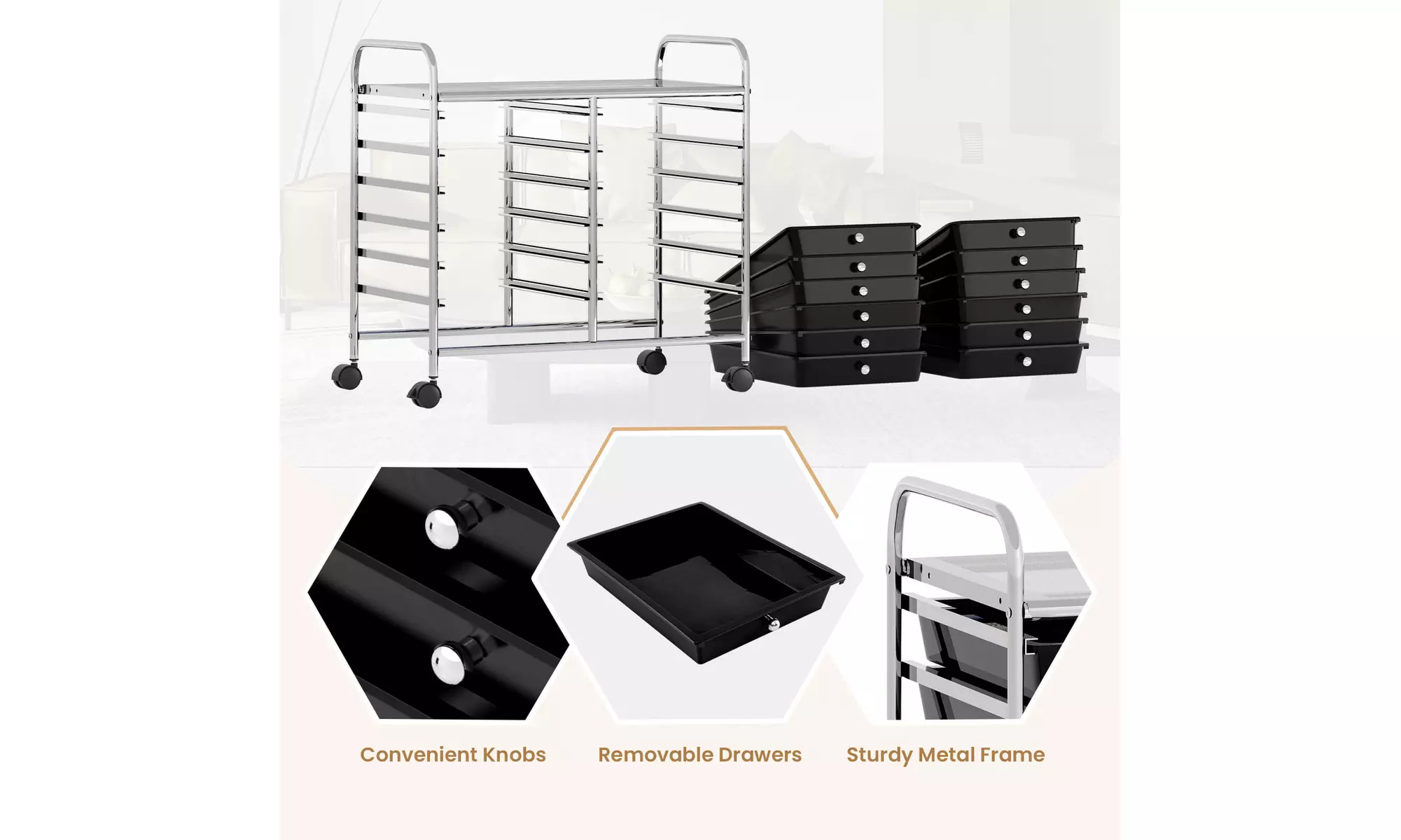 Costway 12 Drawers Rolling Cart Storage Scrapbook Paper Studio Organizer Bins