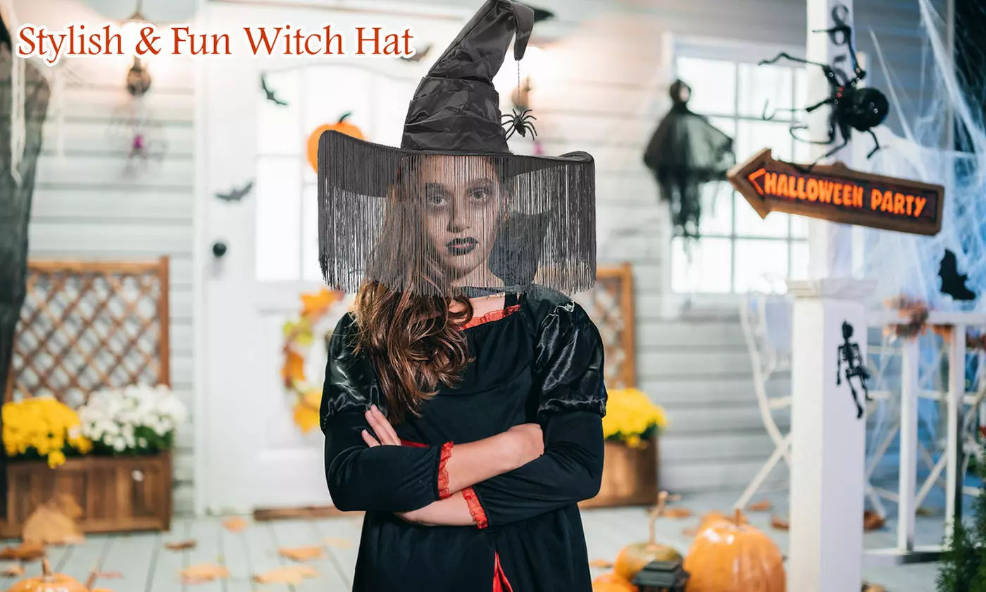 Women Halloween Black Ruched Witch Wizard Hat Fancy Dress Costume Accessory