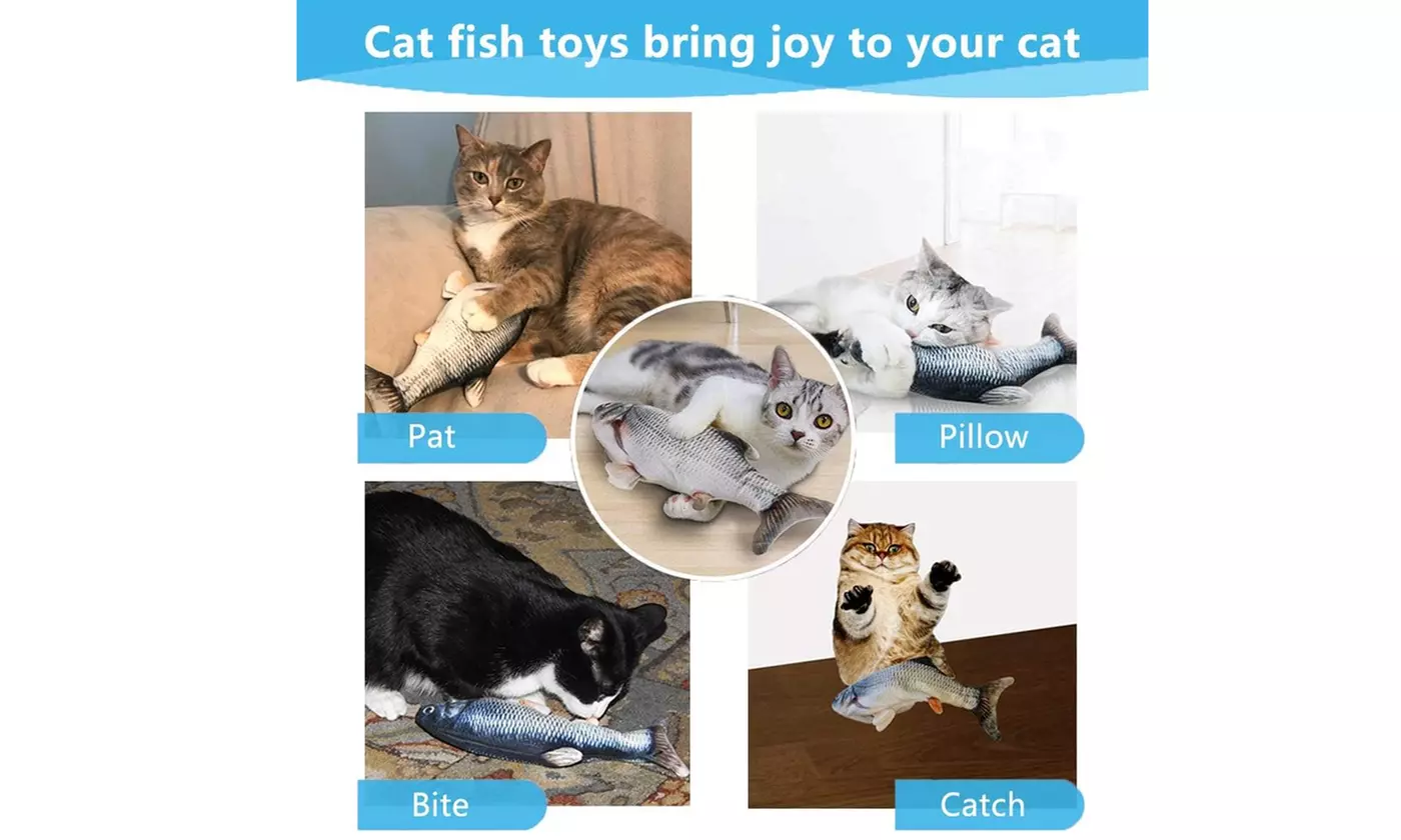 11" Electric Floppy Fish Cat Toy Catnip Chew Kicker Interactive Plush Toy