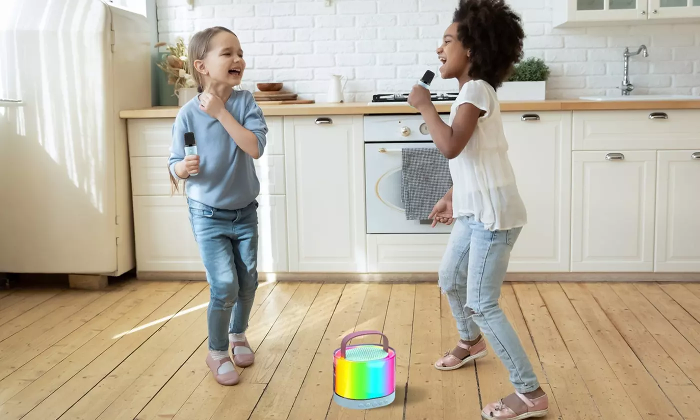 iMounTEK Mini Karaoke Machine with Two Wireless Mics, RGB Lights and Sounds