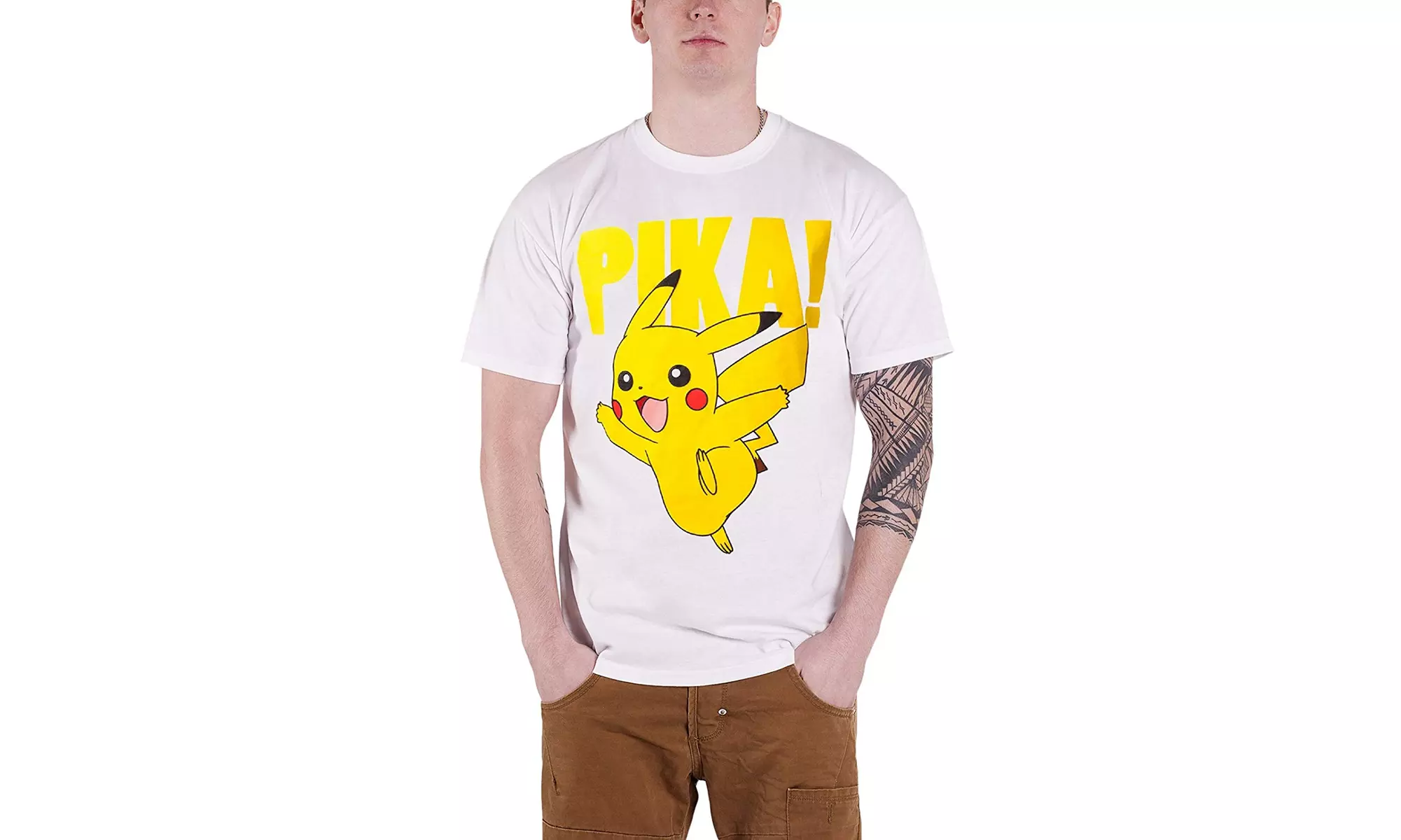Pokemon T Shirt Pikachu Pika Go Official Mens White - Primary Image