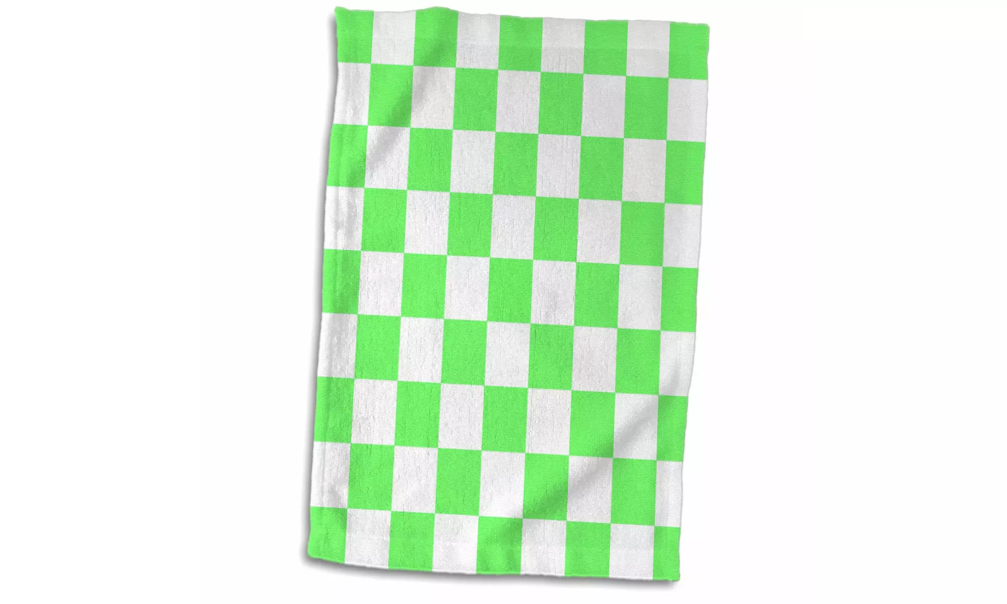  Towel - Checkered neon lime green and white squares pattern - check checked  - Primary Image