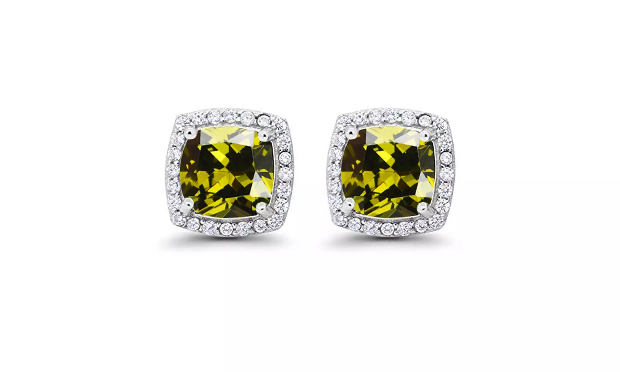 Paris Jewelry 10k White Gold Plated Created Halo Princess Gemstone Stud Earrings