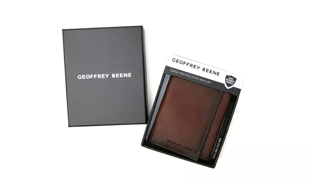 Geoffrey Beene Men's trifold wallet with bar tack detail and burnished leather - Primary Image