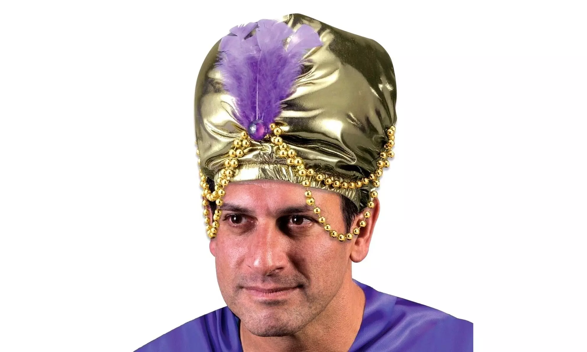 GOLD TURBAN ARABIAN SHEIK HAT Beads Mind Reader Adult Genie Swami Karnak Cap Big - Primary Image