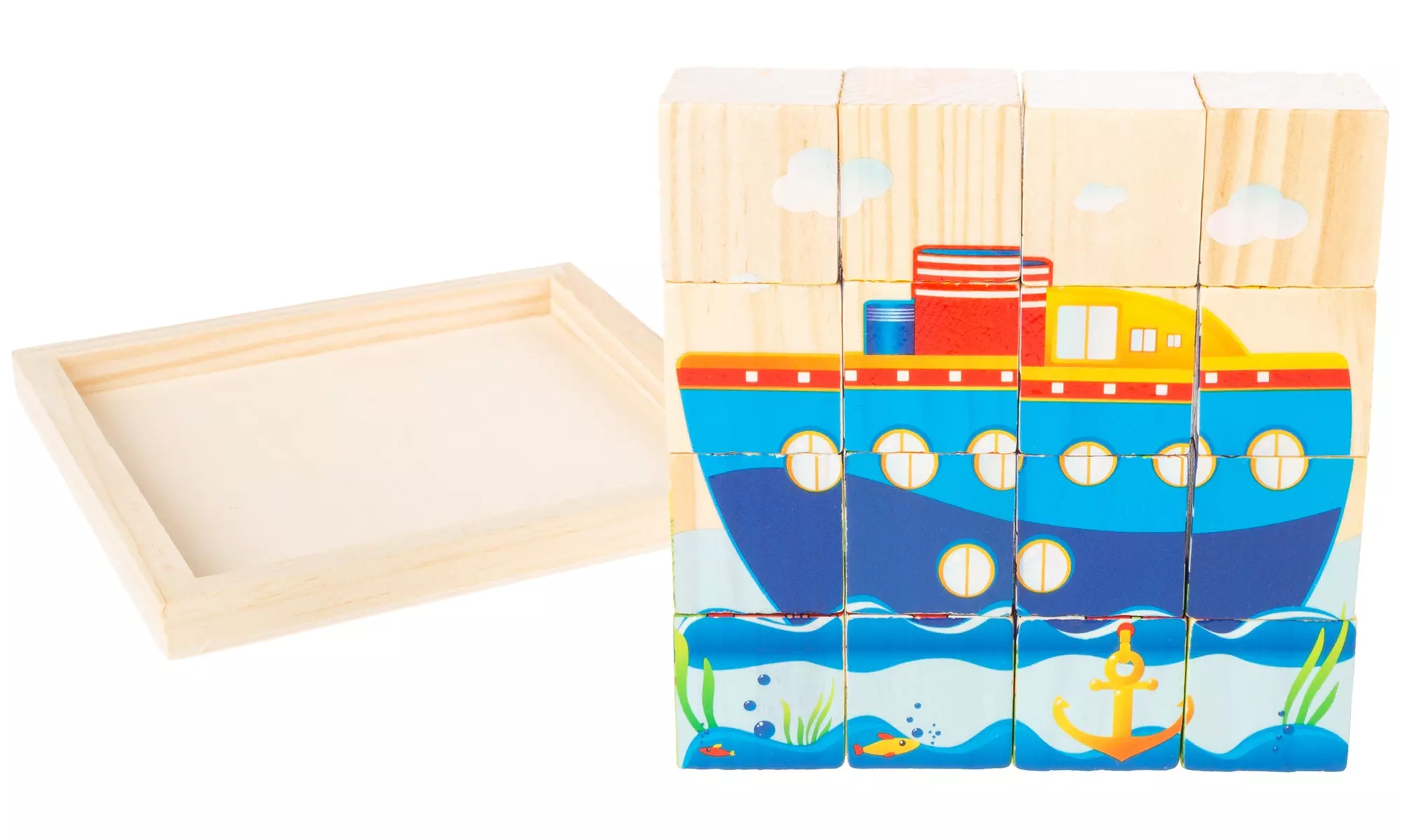 Hey! Play! 16 Wood Cube Block Puzzle 6-in-1 Set - Primary Image