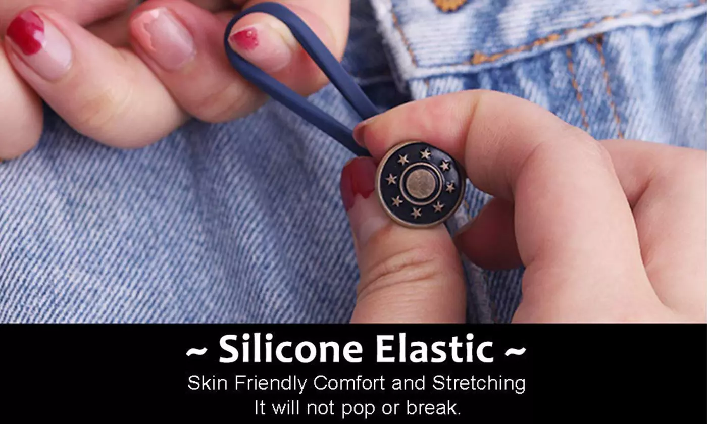 5 Pack No Sew Elastic Metal Jeans Retractable Button Pant Waistband Expander
