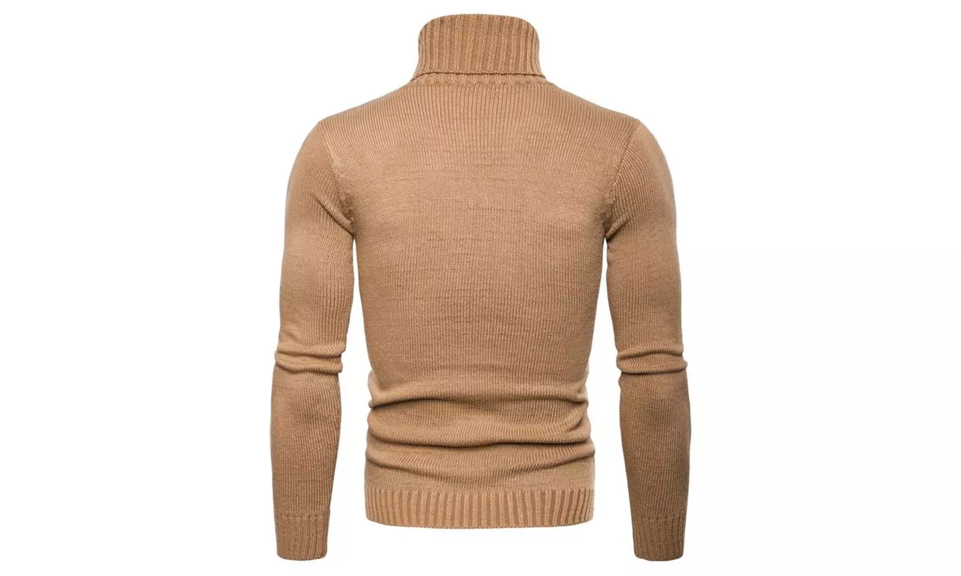 Men's Winter Basic Tops Knitted Stylish Jacquard Turtleneck Sweaters - Second Medium