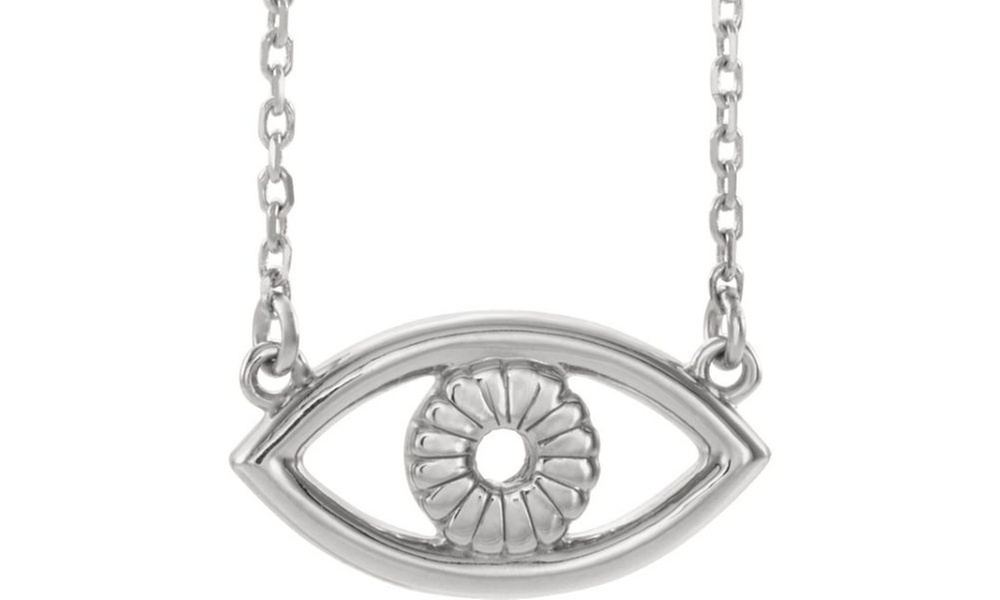 Paris Jewelry Evil Eye-Design Pendant White Gold-Plated Necklace