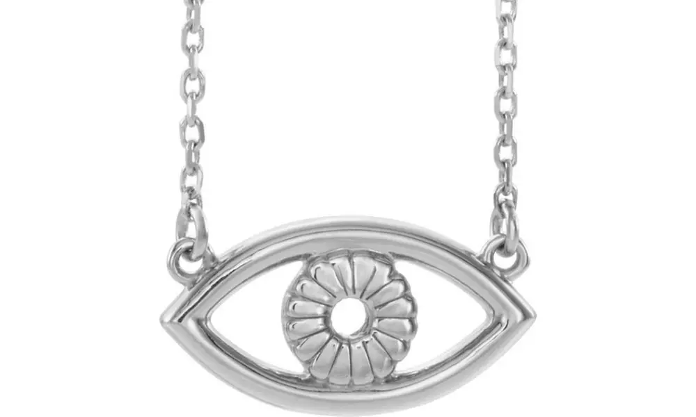 Paris Jewelry Evil Eye-Design Pendant White Gold-Plated Necklace - Primary Image