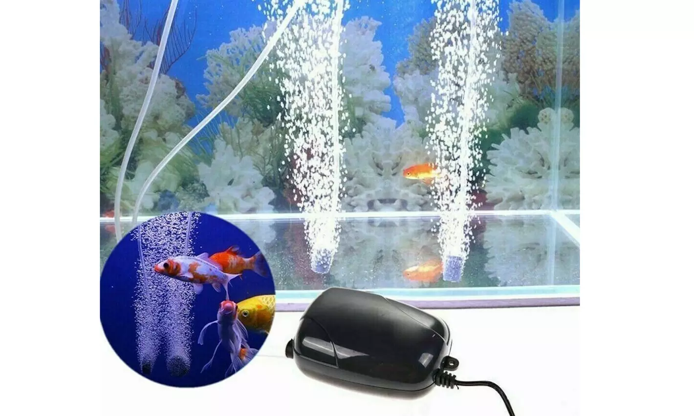 Aquarium Air Pump with 2 Air Stone Air Tube Fish Tank Silent Oxygen Pump - Primary Image