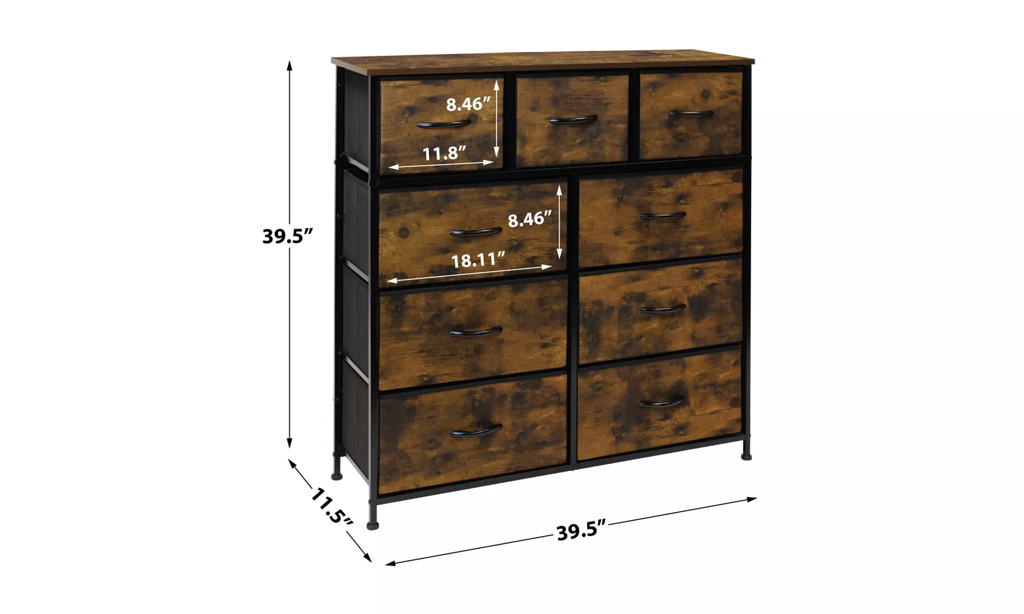 Sorbus Dresser w/ 9 Drawers - Bedroom Chest Furniture Tower - Rustic Wood - Second Medium