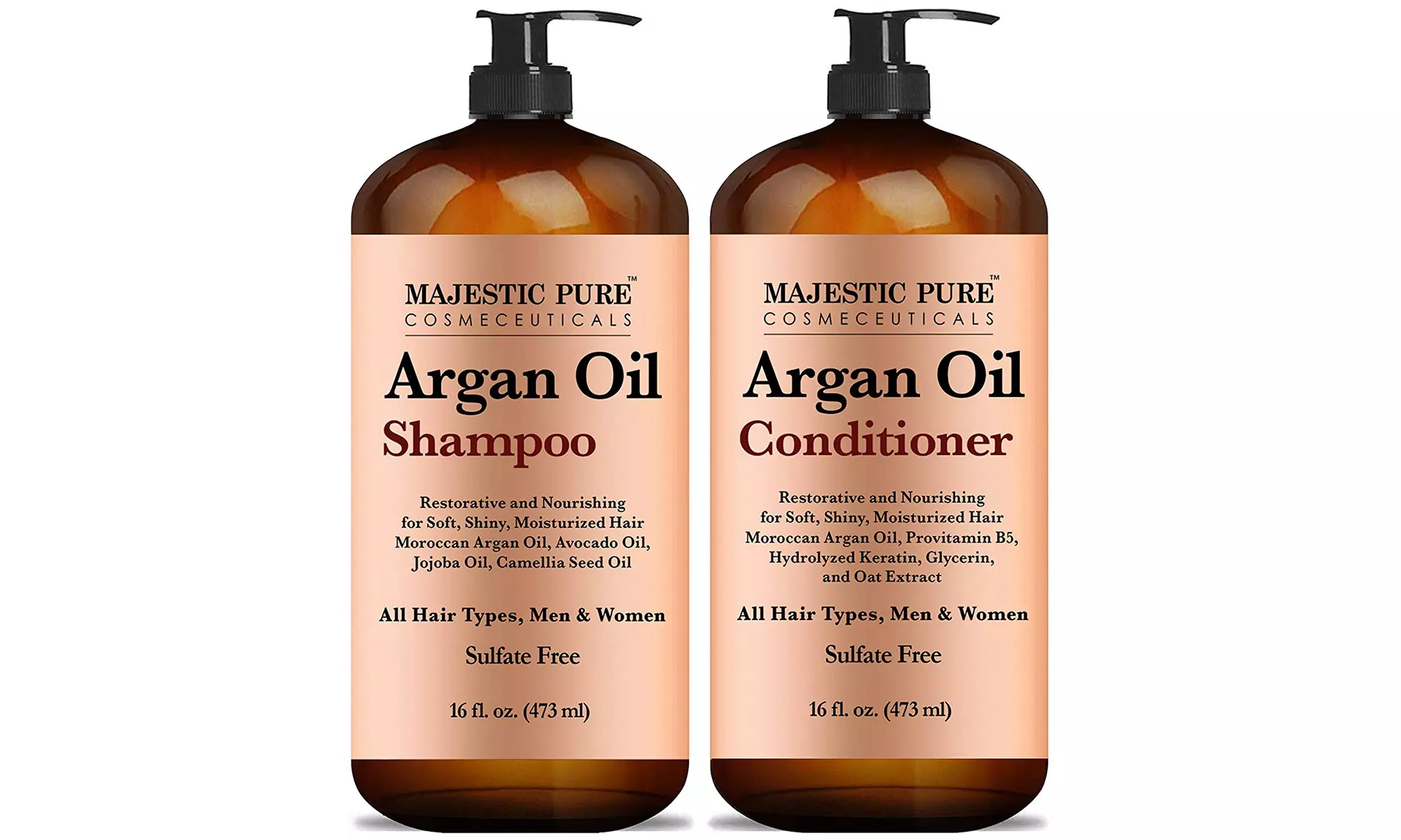 Argan Oil Shampoo and Conditioner, from Majestic Pure, Improve formula 16oz - Primary Image
