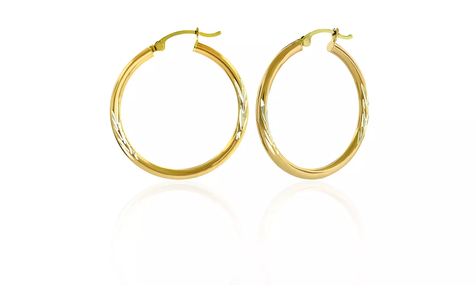 14kt Gold 30mm Thick Diamond-cut Hoop Earrings - Primary Image